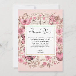 Muzieknoten en bloemen Elegant Dank u Bedankkaart