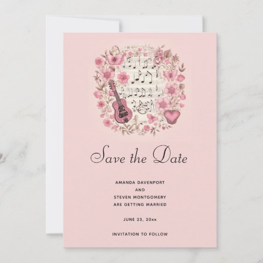 Muzieknoten en bloemen Elegant Save the Date (Voorkant)
