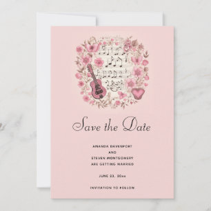 Muzieknoten en bloemen Elegant Save the Date