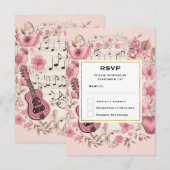 Muzieknoten en bloemen Elegante bruiloft RSVP (Voorkant / Achterkant)