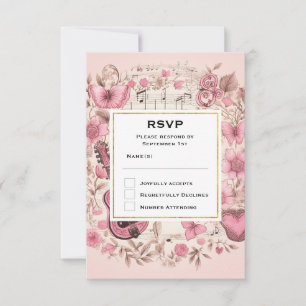 Muzieknoten en bloemen Elegante bruiloft RSVP