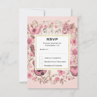Muzieknoten en bloemen Elegante bruiloft RSVP