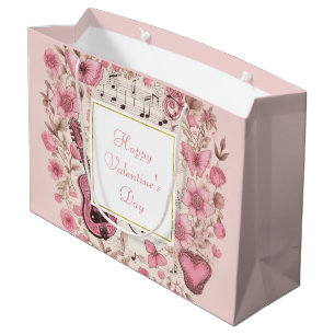 Muzieknoten en bloemen Elegante Valentijnsdag Groot Cadeauzakje