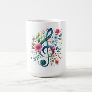 Muzieknoten en bloemen koffiemok