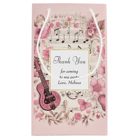 Muzieknoten en Bloemen Retro Party Dank u Klein Cadeauzakje (Achterkant)