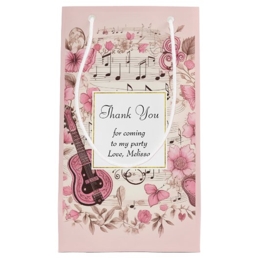 Muzieknoten en Bloemen Retro Party Dank u Klein Cadeauzakje (Voorkant)
