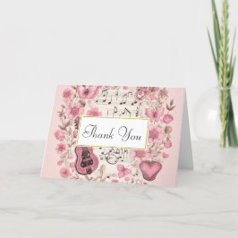 Muzieknoten en Bloemen Retro Stijl Bedankkaart