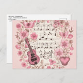 Muzieknoten en Bloemen Retro Stijl Briefkaart (Voorkant / Achterkant)