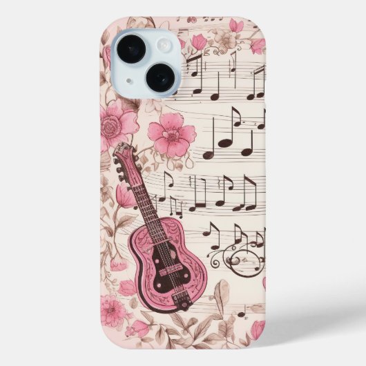 Muzieknoten en Bloemen Retro Stijl Case-Mate iPhone Case (Achterkant)