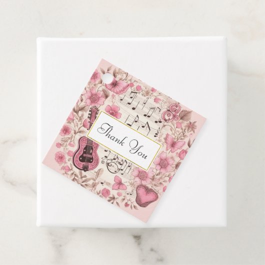 Muzieknoten en Bloemen Retro Stijl Dank U Bedankjes Labels (In situ)