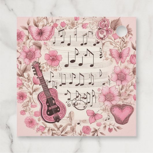 Muzieknoten en Bloemen Retro Stijl Dank U Bedankjes Labels (Achterkant)