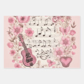 Muzieknoten en Bloemen Retro Stijl Inpakpapier Vel (Voorkant 2)