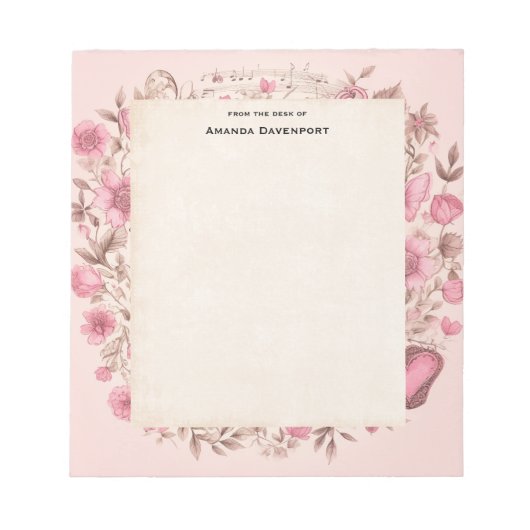 Muzieknoten en Bloemen Retro Stijl Notitieblok (Voorkant)