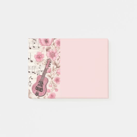 Muzieknoten en Bloemen Retro Stijl Post-it® Notes (Voorkant)