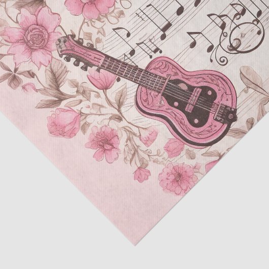 Muzieknoten en Bloemen Retro Stijl Tissuepapier (Detail)