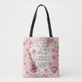 Muzieknoten en Bloemen Retro Stijl Tote Bag (Voorkant)