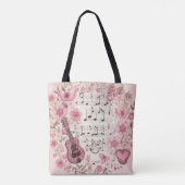 Muzieknoten en Bloemen Retro Stijl Tote Bag (Achterkant)
