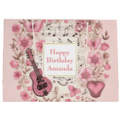 Muzieknoten en Bloemen Retro Stijl Verjaardag Groot Cadeauzakje (Achterkant)