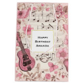 Muzieknoten en Bloemen Retro Stijl Verjaardag Medium Cadeauzakje (Achterkant)