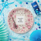 Muzieknoten en Bloemen Retro Stijl Verjaardag Papieren Bordje (Feest)