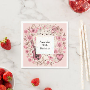 Muzieknoten en Bloemen Retro Stijl Verjaardag Servet