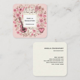Muzieknoten en Bloemen Retro Stijl Vierkante Visitekaartje