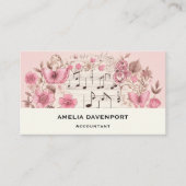 Muzieknoten en Bloemen Retro Stijl Visitekaartje (Voorkant)