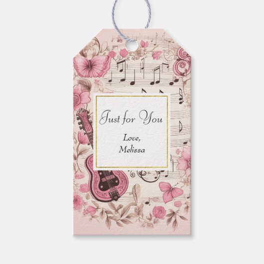 Muzieknoten en Bloemen Retro Style Just for You Cadeaulabel (Voorkant)