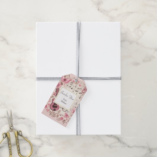 Muzieknoten en Bloemen Retro Style Just for You Cadeaulabel (Met Touw)