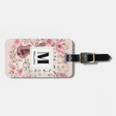 Muzieknoten en Bloemen Retro Style Monogram Bagagelabel (Voorkant horizontaal)