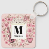 Muzieknoten en Bloemen Retro Style Monogram Sleutelhanger (Achterkant)