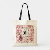 Muzieknoten en Bloemen Retro Style Monogram Tote Bag (Achterkant)