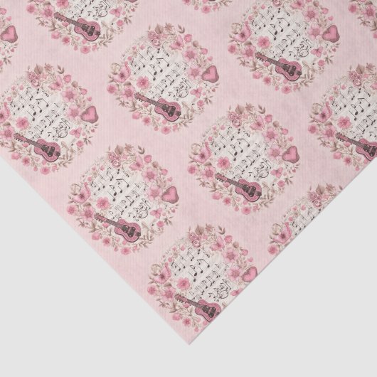 Muzieknoten en Bloemen Retro Style Pattern Tissuepapier (Detail)