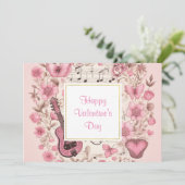 Muzieknoten en Bloemen Retro Style Valentijns Feestdagenkaart (Staand voorkant)