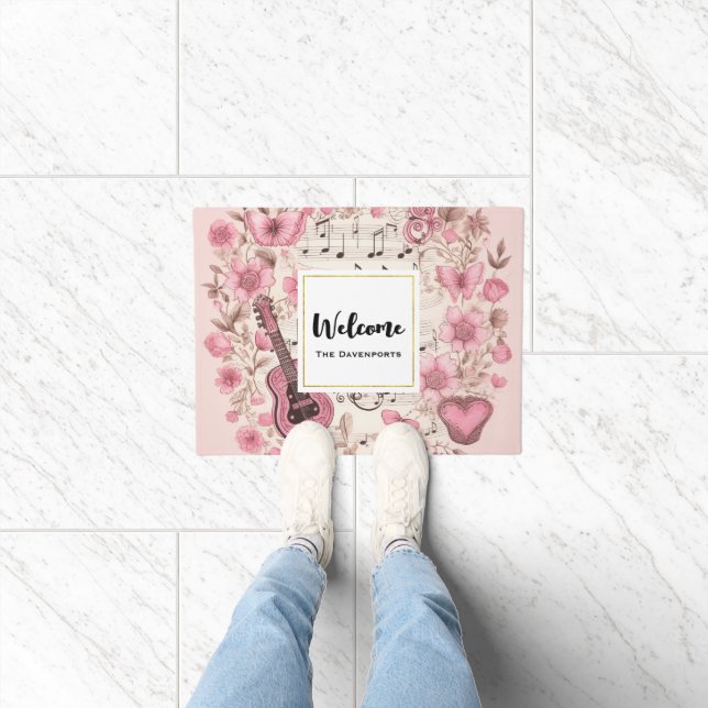 Muzieknoten en Bloemen Retro Style Welkom Deurmat (Binnen)