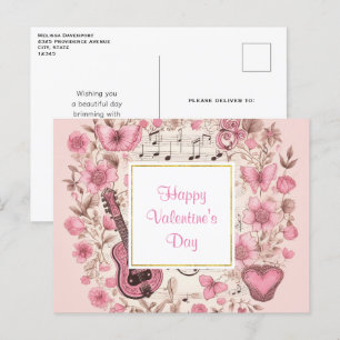 Muzieknoten en Bloemen Retro Valentijnsdag Feestdagenkaart