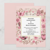 Muzieknoten en bloemen  stijl bruiloft kaart (Voorkant / Achterkant)