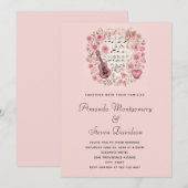 Muzieknoten en bloemen  stijl bruiloft kaart (Voorkant / Achterkant)