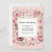 Muzieknoten en bloemen  stijl bruiloft save the date (Voorkant)
