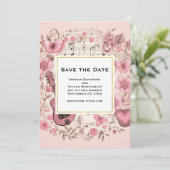 Muzieknoten en bloemen  stijl bruiloft save the date (Staand voorkant)