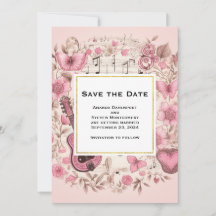 Muzieknoten en bloemen  stijl bruiloft