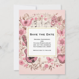 Muzieknoten en bloemen  stijl bruiloft save the date