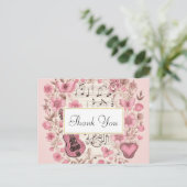 Muzieknoten en bloemen  stijl dank u briefkaart (Staand voorkant)