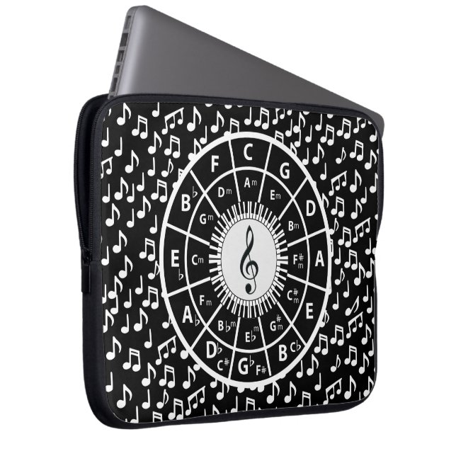 Muzieknoten en Circle of Fifths-ontwerp Laptop Sleeve (Voorkant Rechts)