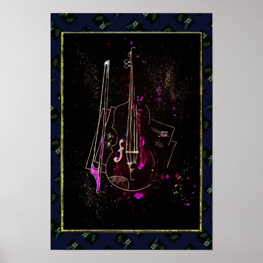 Muzieknoten en contrabas poster (Voorkant)