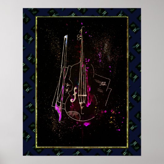 Muzieknoten en Contrabas Poster (Voorkant)
