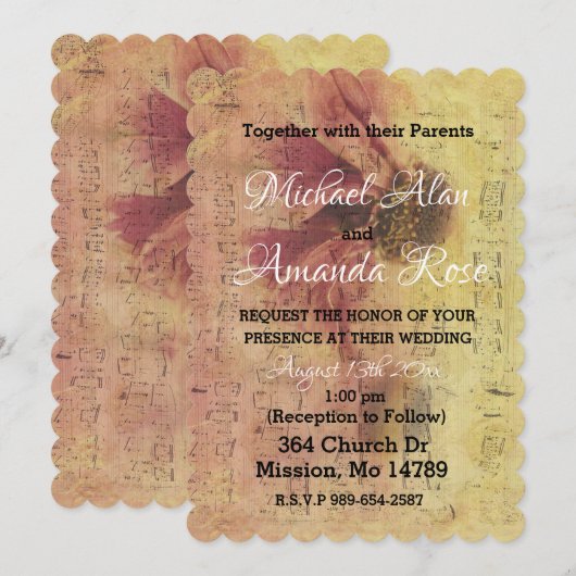 Muzieknoten en Daisy Wedding Invitation Kaart (Voorkant / Achterkant)