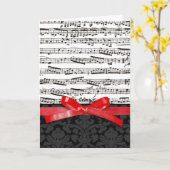 Muzieknoten en faux red ribbon kaart (Gele Bloem)