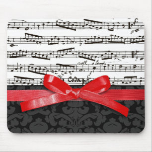 Muzieknoten en faux red ribbon muismat