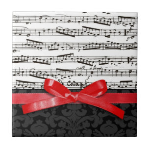Muzieknoten en faux red ribbon tegeltje